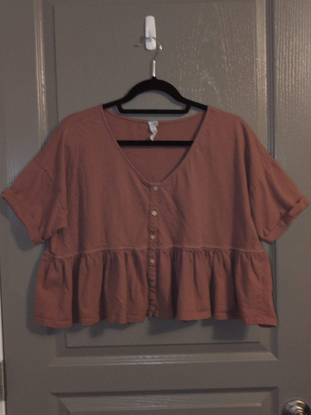 Wishlist Short-Sleeve Button Peplum Top in Dusty Rose